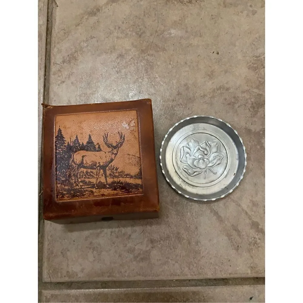 Vintage pewter cup holder with case